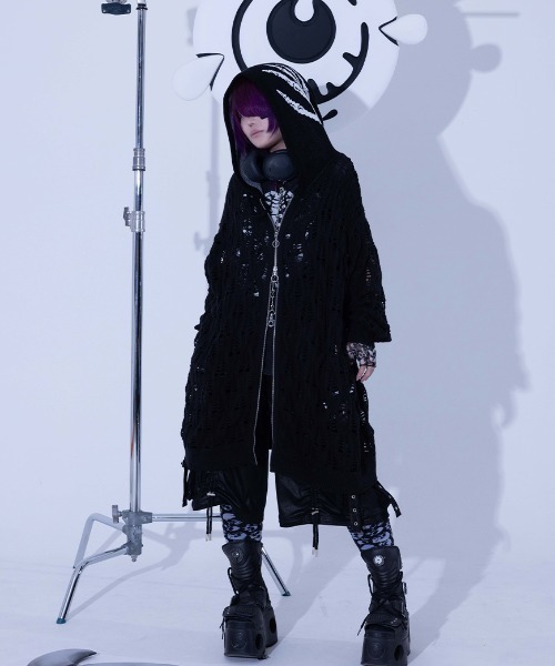 Gamchu(ガムチュ)の「『Gamchu/ガムチュ』Lurori (ルロリ)あみあみニットPK(パーカー・レディース・ブラック/グレー・FREE)」の11枚目の写真
