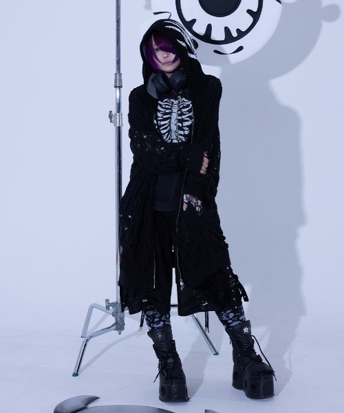 Gamchu(ガムチュ)の「『Gamchu/ガムチュ』Lurori (ルロリ)あみあみニットPK(パーカー・レディース・ブラック/グレー・FREE)」の12枚目の写真
