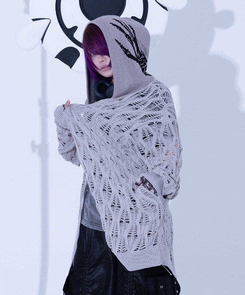 Gamchu(ガムチュ)の「『Gamchu/ガムチュ』Lurori (ルロリ)あみあみニットPK(パーカー・レディース・ブラック/グレー・FREE)」の14枚目の写真