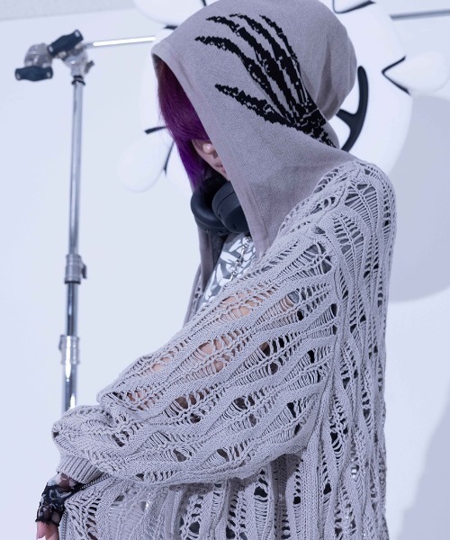 Gamchu(ガムチュ)の「『Gamchu/ガムチュ』Lurori (ルロリ)あみあみニットPK(パーカー・レディース・ブラック/グレー・FREE)」の16枚目の写真