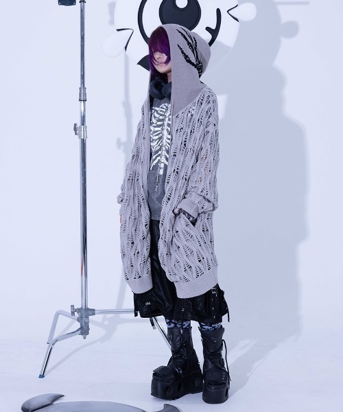 Gamchu(ガムチュ)の「『Gamchu/ガムチュ』Lurori (ルロリ)あみあみニットPK(パーカー・レディース・ブラック/グレー・FREE)」の19枚目の写真
