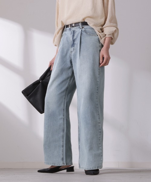HUG.U(ハグユー)の「選べる2丈「デニムなのにキレイ顔」 ストレッチタックデニムパンツ(デニムパンツ・レディース・ライトインディゴブルー/ブルー系・L(トール丈)/M(レギュラー丈)/L(レギュラー丈)/M(トール丈))」の6枚目の写真