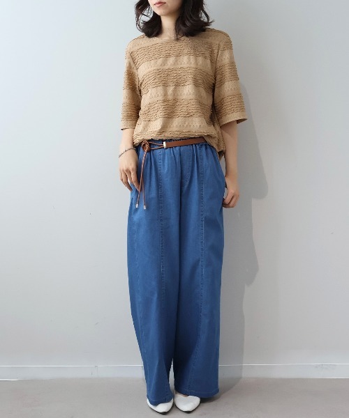 leswel(レスウェル)の「【M~5L】フリルシャーリングニットプルオーバー(Tシャツ/カットソー・レディース・ブラック/グリーン/ブラウン・M/L/LL/3L/4L/5L)」の14枚目の写真