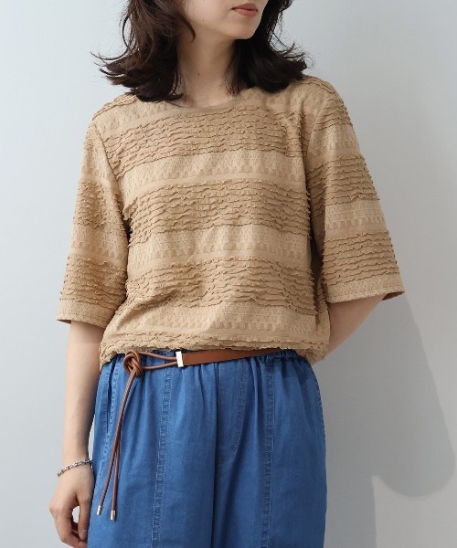 leswel(レスウェル)の「【M~5L】フリルシャーリングニットプルオーバー(Tシャツ/カットソー・レディース・ブラック/グリーン/ブラウン・M/L/LL/3L/4L/5L)」の15枚目の写真