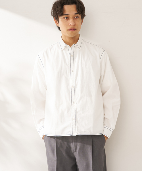 B.C STOCK(ベーセーストック)の「ヘビーステッチクロップシャツ(シャツ/ブラウス・メンズ・チャコールグレー/ブルー系その他/ベージュ/ブラウン/ホワイト・LARGE/MEDIUM)」の2枚目の写真