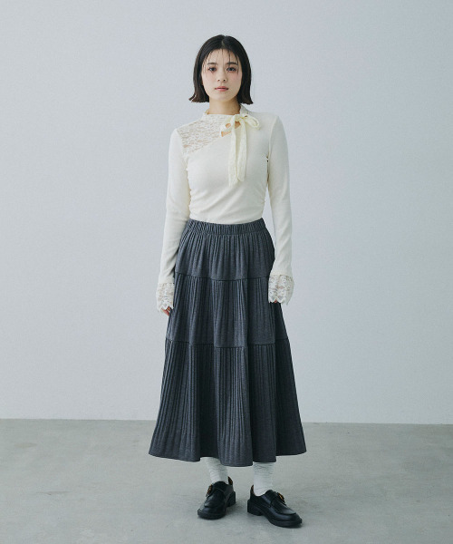 Mirette（ミレット）の「レースリボンタイアシンメトリーハイネックトップス / Lace Ribbon Tie Asymmetry High Neck Top（Tシャツ/カットソー・レディース・ナチュラル・SMALL/MEDIUM/LARGE）」の9枚目の写真