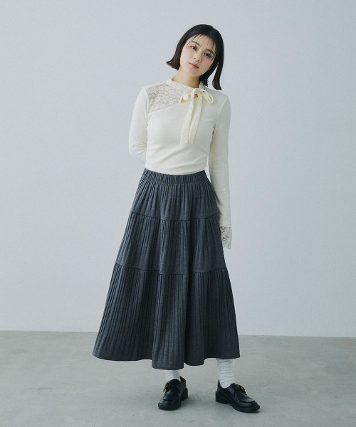 Mirette（ミレット）の「レースリボンタイアシンメトリーハイネックトップス / Lace Ribbon Tie Asymmetry High Neck Top（Tシャツ/カットソー・レディース・ナチュラル・SMALL/MEDIUM/LARGE）」の8枚目の写真