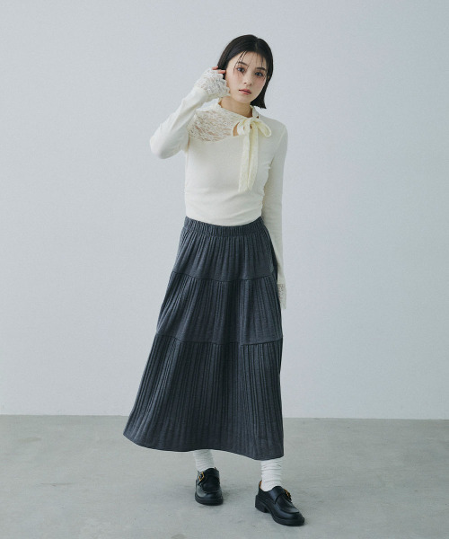 Mirette（ミレット）の「レースリボンタイアシンメトリーハイネックトップス / Lace Ribbon Tie Asymmetry High Neck Top（Tシャツ/カットソー・レディース・ナチュラル・SMALL/MEDIUM/LARGE）」の7枚目の写真