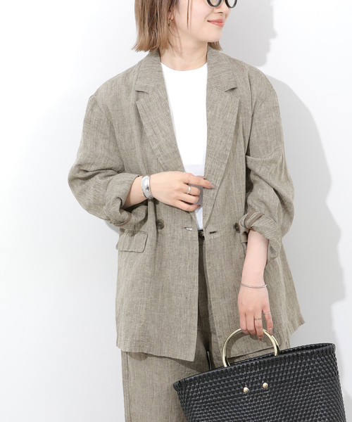 JOURNAL STANDARD relume(ジャーナルスタンダード レリューム)の「ベルギーリネンテーラードダブルジャケット(テーラードジャケット・レディース・ブラウン/ベージュ・FREE)」の7枚目の写真