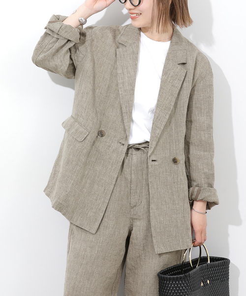 JOURNAL STANDARD relume(ジャーナルスタンダード レリューム)の「ベルギーリネンテーラードダブルジャケット(テーラードジャケット・レディース・ブラウン/ベージュ・FREE)」の6枚目の写真