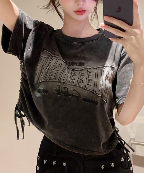 SpRay(スプレイ)の「ピグメントシャーリング Tシャツ(Tシャツ/カットソー・レディース・グレー/ブラック・FREE)」の1枚目の写真
