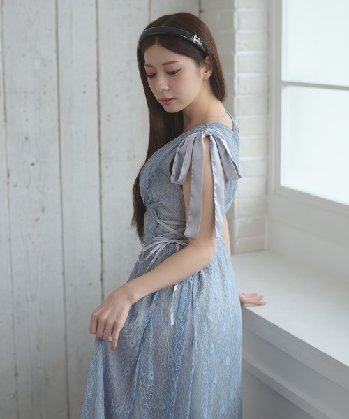 Ambre Neige(アンブルネージュ)の「lace ribbon dress / レースリボンワンピース(シャツワンピース・レディース・ブルー系その他/アイボリー/ブラック・FREE)」の14枚目の写真