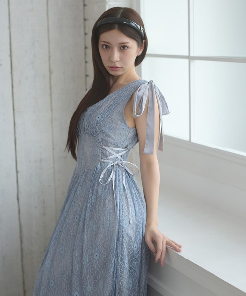 Ambre Neige(アンブルネージュ)の「lace ribbon dress / レースリボンワンピース(シャツワンピース・レディース・ブルー系その他/アイボリー/ブラック・FREE)」の16枚目の写真