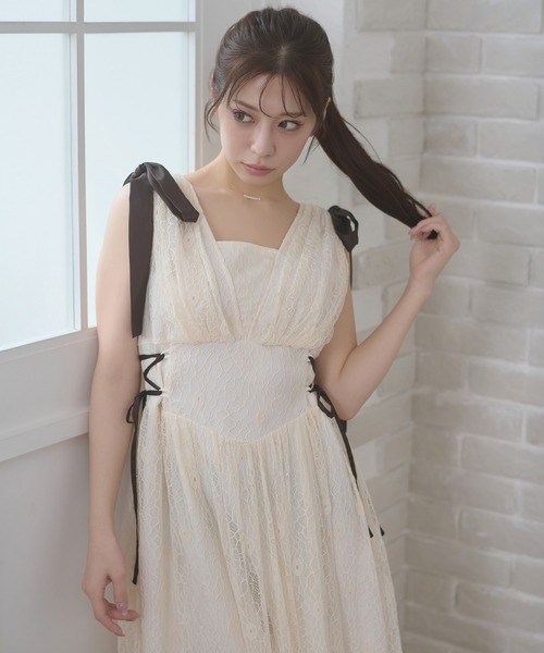 Ambre Neige(アンブルネージュ)の「lace ribbon dress / レースリボンワンピース(シャツワンピース・レディース・ブルー系その他/アイボリー/ブラック・FREE)」の7枚目の写真