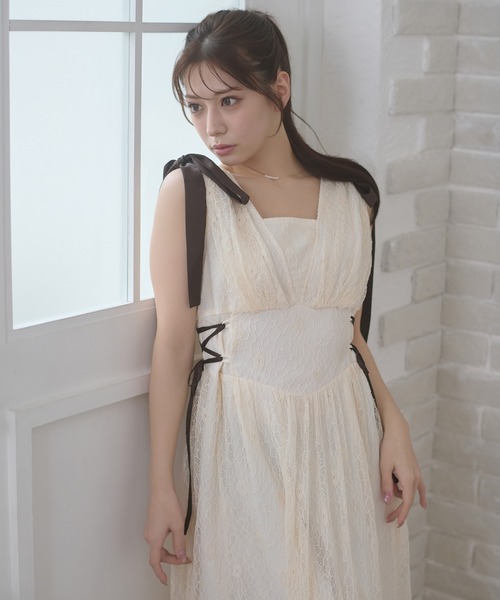 Ambre Neige(アンブルネージュ)の「lace ribbon dress / レースリボンワンピース(シャツワンピース・レディース・ブルー系その他/アイボリー/ブラック・FREE)」の6枚目の写真