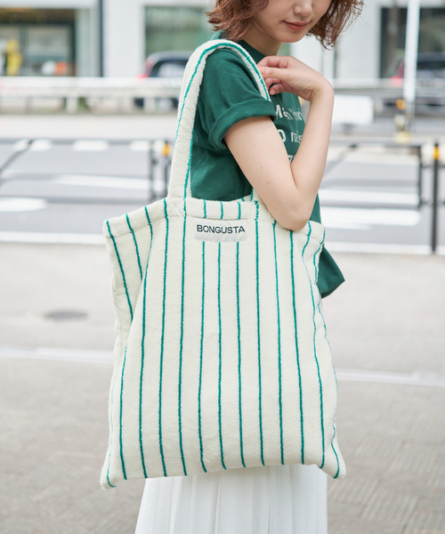 BONGUSTA(ボングスタ)の「《追加》BONGUSTA/ボングスタ naram striped トートバッグ(トートバッグ・レディース・アイボリー/パープル/パープル系その他/グリーン/キャメル・FREE)」の3枚目の写真