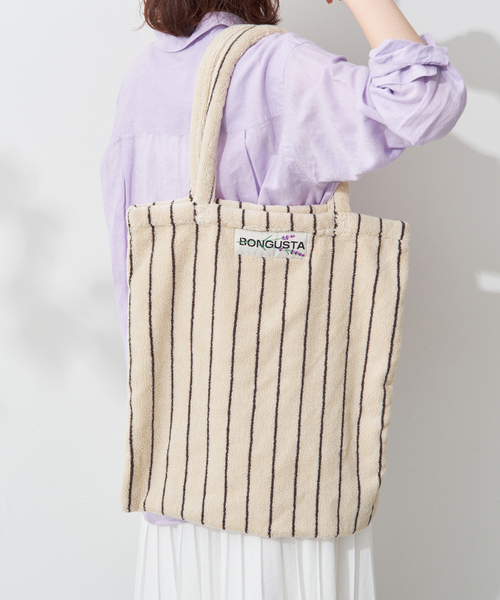 BONGUSTA(ボングスタ)の「《追加》BONGUSTA/ボングスタ naram striped トートバッグ(トートバッグ・レディース・アイボリー/パープル/パープル系その他/グリーン/キャメル・FREE)」の2枚目の写真
