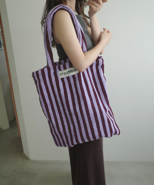 BONGUSTA(ボングスタ)の「《追加》BONGUSTA/ボングスタ naram striped トートバッグ(トートバッグ・レディース・アイボリー/パープル/パープル系その他/グリーン/キャメル・FREE)」の9枚目の写真