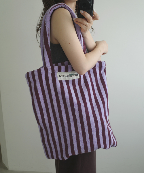 BONGUSTA(ボングスタ)の「《追加》BONGUSTA/ボングスタ naram striped トートバッグ(トートバッグ・レディース・アイボリー/パープル/パープル系その他/グリーン/キャメル・FREE)」の10枚目の写真