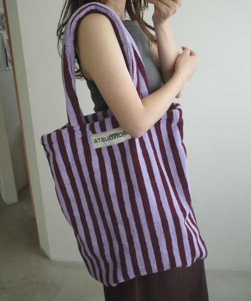 BONGUSTA(ボングスタ)の「《追加》BONGUSTA/ボングスタ naram striped トートバッグ(トートバッグ・レディース・アイボリー/パープル/パープル系その他/グリーン/キャメル・FREE)」の11枚目の写真