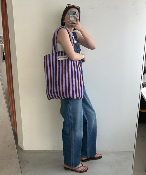 BONGUSTA(ボングスタ)の「《追加》BONGUSTA/ボングスタ naram striped トートバッグ(トートバッグ・レディース・アイボリー/パープル/パープル系その他/グリーン/キャメル・FREE)」の14枚目の写真