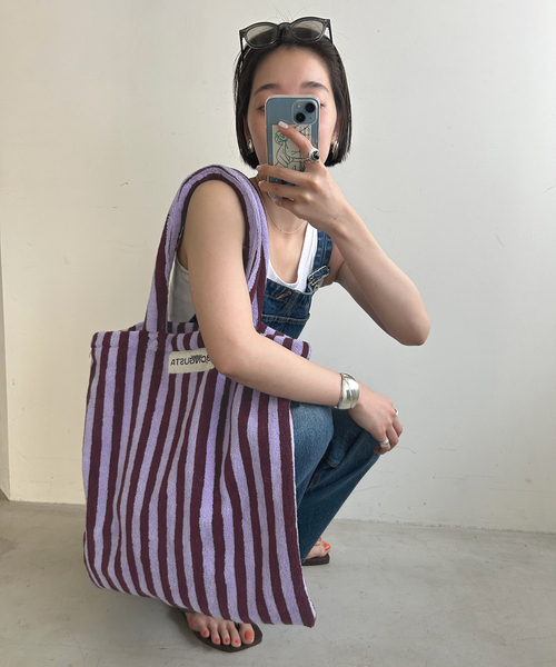 BONGUSTA(ボングスタ)の「《追加》BONGUSTA/ボングスタ naram striped トートバッグ(トートバッグ・レディース・アイボリー/パープル/パープル系その他/グリーン/キャメル・FREE)」の15枚目の写真