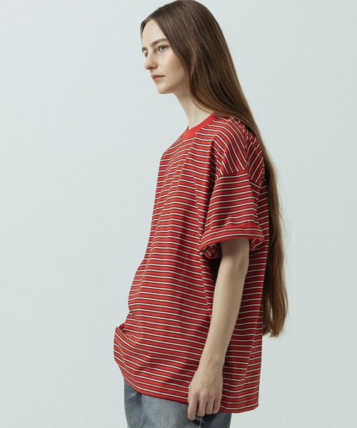 SLICK(スリック)の「【SLICK/スリック】Multi Border Drawstring T-Shirt/マルチボーダー ドローストリング Tシャツ(Tシャツ/カットソー・メンズ・ホワイト/レッド/ブラック・2/1/3)」の1枚目の写真