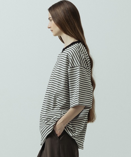 SLICK(スリック)の「【SLICK/スリック】Multi Border Drawstring T-Shirt/マルチボーダー ドローストリング Tシャツ(Tシャツ/カットソー・メンズ・ホワイト/レッド/ブラック・2/1/3)」の2枚目の写真