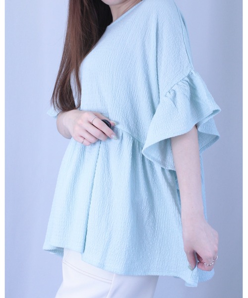amini(アミニ)の「フレンチスリーブフリルプルオーバー(Tシャツ/カットソー・レディース・ブルー/グリーン/ブラック/オフホワイト・MEDIUM)」の18枚目の写真