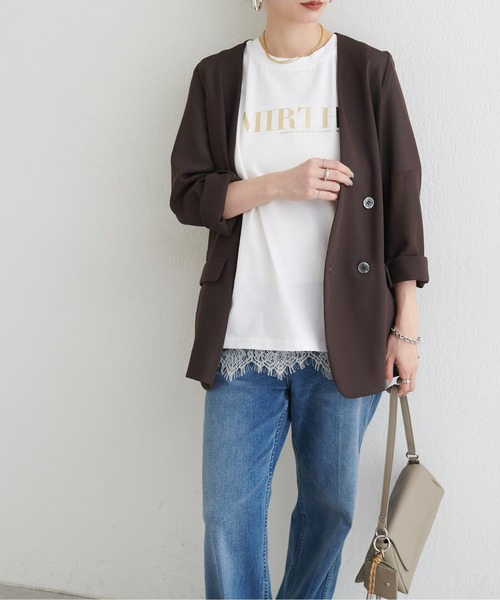 LARUTA(ラルータ)の「【LARUTA】シルケットロゴTシャツ(Tシャツ/カットソー・レディース・スミクロ/ミント/オフホワイト/ブラウン・FREE)」の5枚目の写真