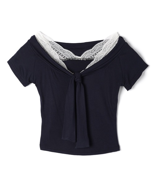 M DOLLY(エムドリー)の「Lace colette bowtie ribbon tops/レースコレット ボウタイリボントップス(Tシャツ/カットソー・レディース・ピンク/ネイビー・FREE)」の18枚目の写真