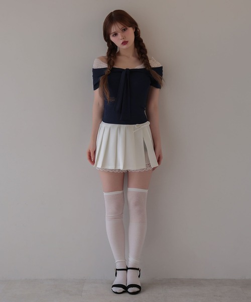 M DOLLY(エムドリー)の「Lace colette bowtie ribbon tops/レースコレット ボウタイリボントップス(Tシャツ/カットソー・レディース・ピンク/ネイビー・FREE)」の9枚目の写真