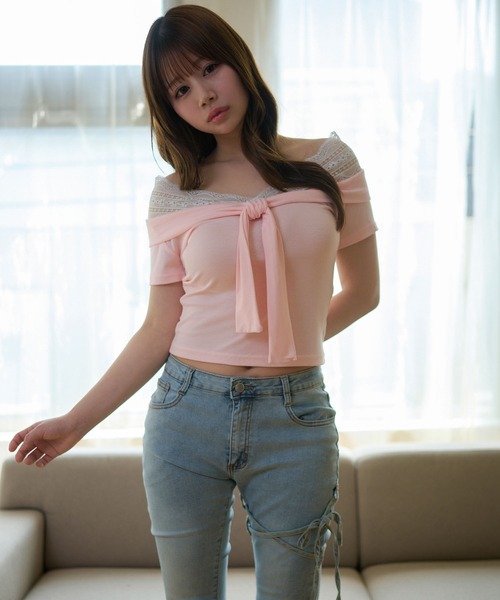 M DOLLY(エムドリー)の「Lace colette bowtie ribbon tops/レースコレット ボウタイリボントップス(Tシャツ/カットソー・レディース・ピンク/ネイビー・FREE)」の10枚目の写真