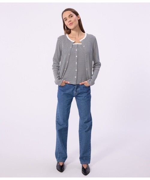 PETIT BATEAU（プチバトー）の「2×2リブ編みカーディガン（カーディガン/ボレロ・レディース・ブルー系その他・X-SMALL/SMALL/MEDIUM/LARGE）」の3枚目の写真
