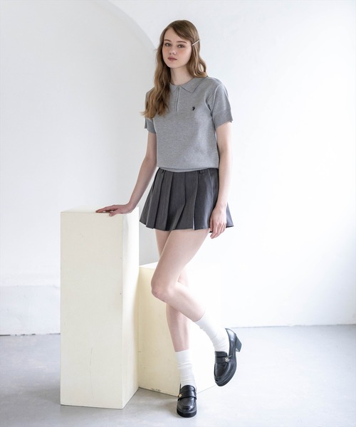U.S. POLO ASSN.(ユーエスポロアッスン)の「【U.S. POLO ASSN.】clear 別注 ハーフジップ半袖ニットトップス(ニット/セーター・レディース・ブラック/アイボリー/グレー・F)」の11枚目の写真