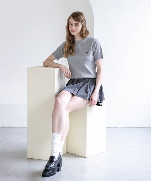 U.S. POLO ASSN.(ユーエスポロアッスン)の「【U.S. POLO ASSN.】clear 別注 ハーフジップ半袖ニットトップス(ニット/セーター・レディース・ブラック/アイボリー/グレー・F)」の13枚目の写真