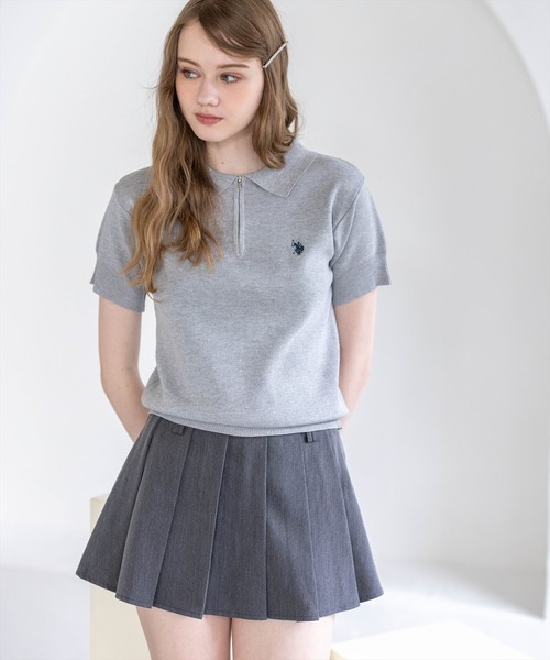 U.S. POLO ASSN.(ユーエスポロアッスン)の「【U.S. POLO ASSN.】clear 別注 ハーフジップ半袖ニットトップス(ニット/セーター・レディース・ブラック/アイボリー/グレー・F)」の15枚目の写真