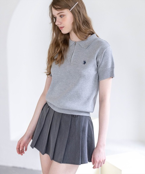 U.S. POLO ASSN.(ユーエスポロアッスン)の「【U.S. POLO ASSN.】clear 別注 ハーフジップ半袖ニットトップス(ニット/セーター・レディース・ブラック/アイボリー/グレー・F)」の16枚目の写真