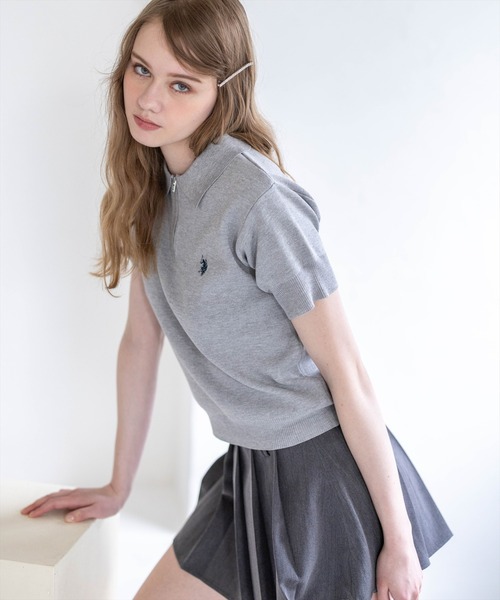 U.S. POLO ASSN.(ユーエスポロアッスン)の「【U.S. POLO ASSN.】clear 別注 ハーフジップ半袖ニットトップス(ニット/セーター・レディース・ブラック/アイボリー/グレー・F)」の18枚目の写真
