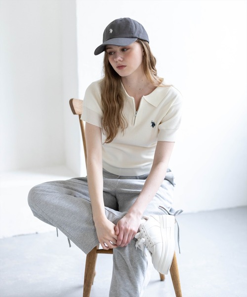 U.S. POLO ASSN.(ユーエスポロアッスン)の「【U.S. POLO ASSN.】clear 別注 ハーフジップ半袖ニットトップス(ニット/セーター・レディース・ブラック/アイボリー/グレー・F)」の4枚目の写真