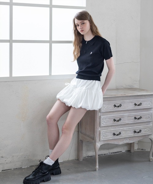U.S. POLO ASSN.(ユーエスポロアッスン)の「【U.S. POLO ASSN.】clear 別注 ハーフジップ半袖ニットトップス(ニット/セーター・レディース・ブラック/アイボリー/グレー・F)」の7枚目の写真