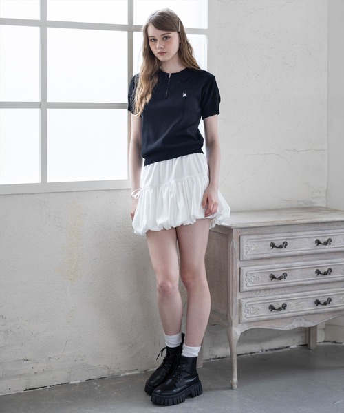 U.S. POLO ASSN.(ユーエスポロアッスン)の「【U.S. POLO ASSN.】clear 別注 ハーフジップ半袖ニットトップス(ニット/セーター・レディース・ブラック/アイボリー/グレー・F)」の8枚目の写真
