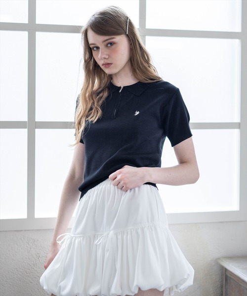 U.S. POLO ASSN.(ユーエスポロアッスン)の「【U.S. POLO ASSN.】clear 別注 ハーフジップ半袖ニットトップス(ニット/セーター・レディース・ブラック/アイボリー/グレー・F)」の9枚目の写真