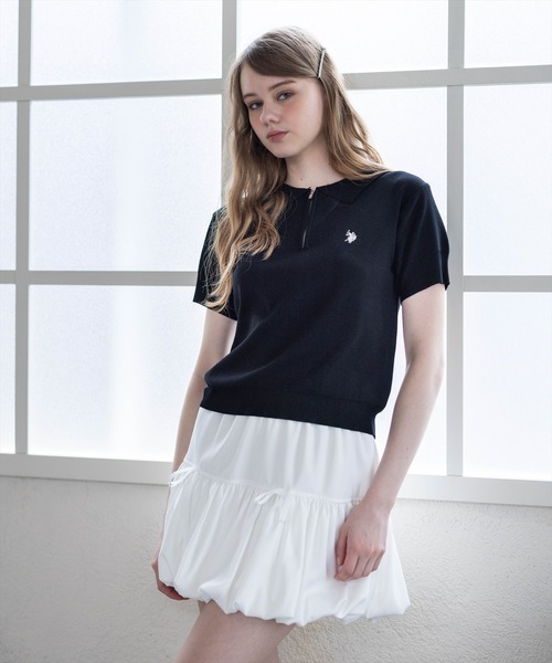 U.S. POLO ASSN.(ユーエスポロアッスン)の「【U.S. POLO ASSN.】clear 別注 ハーフジップ半袖ニットトップス(ニット/セーター・レディース・ブラック/アイボリー/グレー・F)」の10枚目の写真
