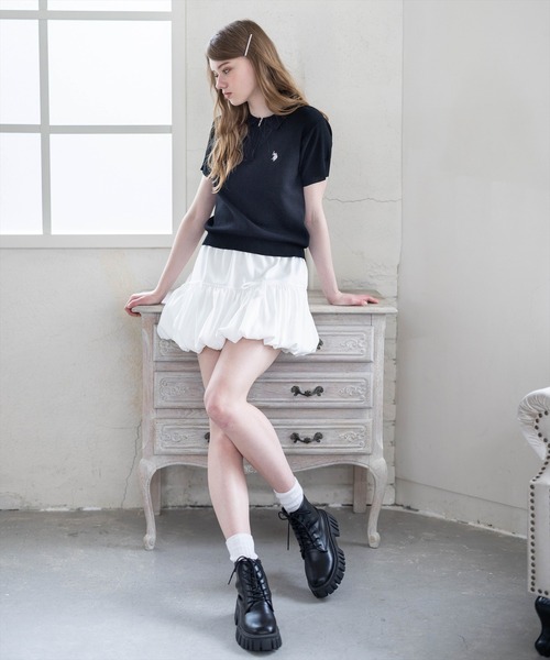 U.S. POLO ASSN.(ユーエスポロアッスン)の「【U.S. POLO ASSN.】clear 別注 ハーフジップ半袖ニットトップス(ニット/セーター・レディース・ブラック/アイボリー/グレー・F)」の22枚目の写真