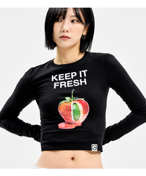 EXTRAORDINARY(エクストラオーディナリー)の「KEEP IT FRESH LONG SLEEVE BLACK(Tシャツ/カットソー・レディース・その他・F)」の1枚目の写真