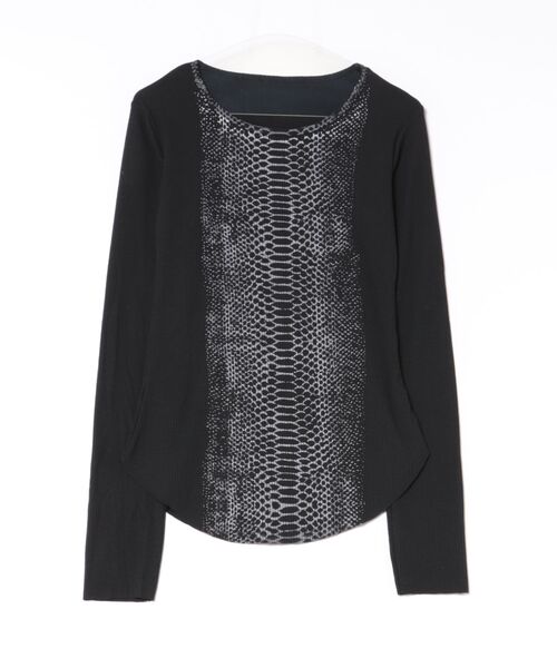 Never mind the XU(ネバーマインドザエックスユー)の「【Never mind the XU】vintage python sheer long sleeve / 【ネバーマインド ザ エックスユー】ビンテージパイソンシアー長袖Tシャツ(Tシャツ/カットソー・レディース・ホワイト/ブラック・M)」の1枚目の写真