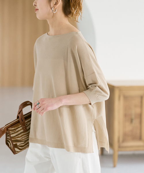 Spick & Span(スピックアンドスパン)の「《WEB限定カラー有り / 追加》ICE FINE 5分袖ボートネックニット(ニット/セーター・レディース・ブラウン/オレンジ/ネイビー/ベージュ・FREE)」の2枚目の写真