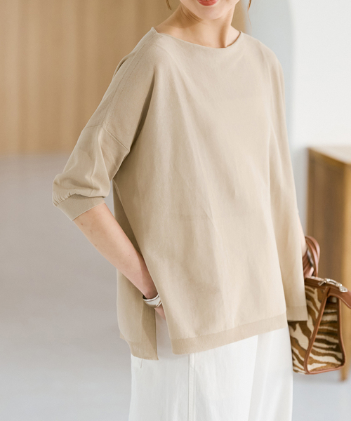 Spick & Span(スピックアンドスパン)の「《WEB限定カラー有り / 追加》ICE FINE 5分袖ボートネックニット(ニット/セーター・レディース・ブラウン/オレンジ/ネイビー/ベージュ・FREE)」の9枚目の写真