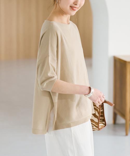 Spick & Span(スピックアンドスパン)の「《WEB限定カラー有り / 追加》ICE FINE 5分袖ボートネックニット(ニット/セーター・レディース・ブラウン/オレンジ/ネイビー/ベージュ・FREE)」の11枚目の写真
